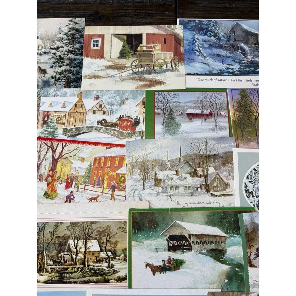 Vintage Christmas Cards Fronts ONLY Houses Barns More Scrapbooking Crafts 50+